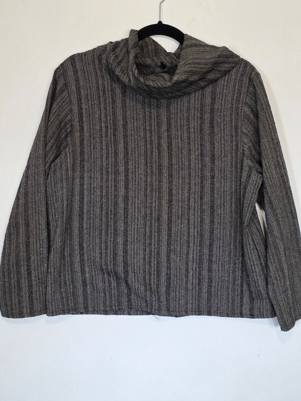 Vintage Chibaro Rome New York Gray Striped Cowl Neck Button Front Top Size M